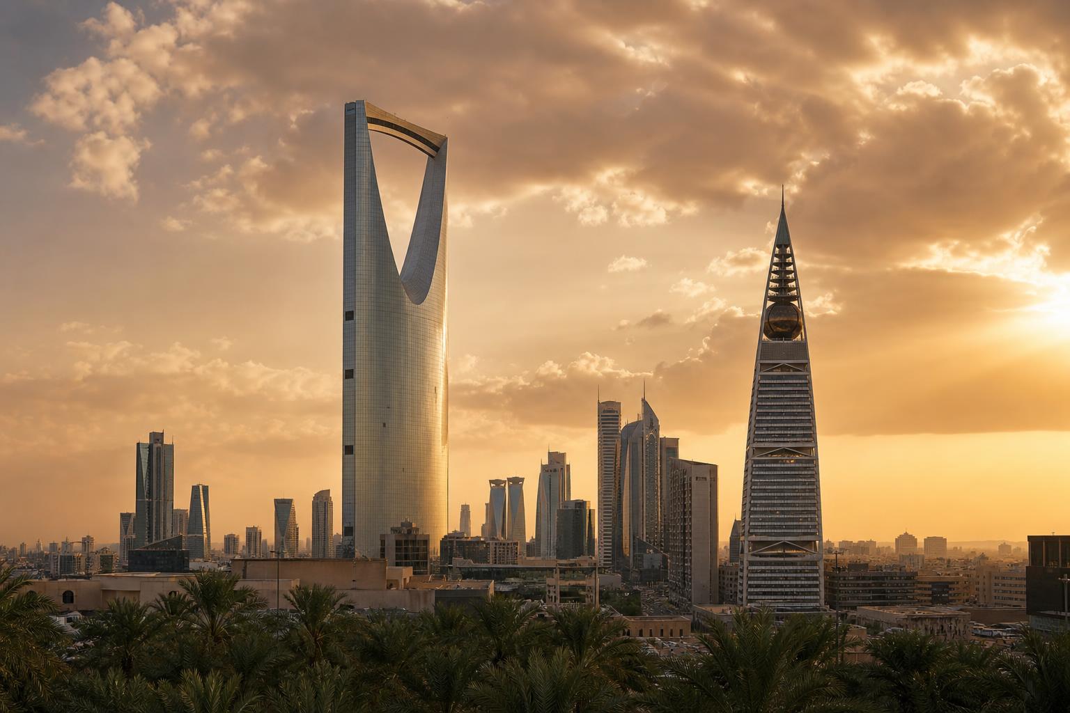 Riyadh at sunset — modern skyline rising from the desert